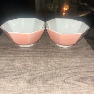 Two vintage Fitz and Floyd dessert bowls 7inch octagon peach/pink